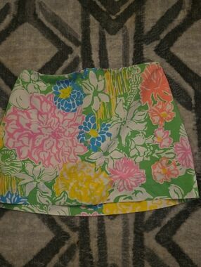 Lilly Pulitzer Green Floral Mini Skirt with Pink, Yellow & Blue Accents
